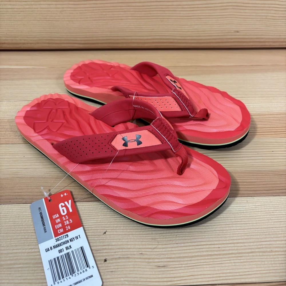 Under Armour Youth Girls 6Y Marathon Key IV Flip-Flops New Pink